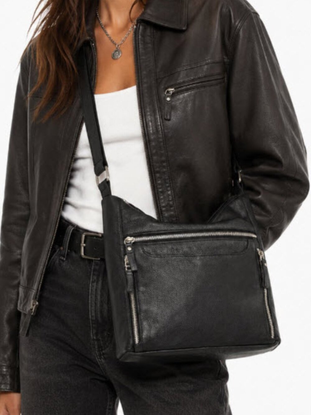 Great American Leather Black Pebbled Crossbody Bag Adjustable Strap Everyday